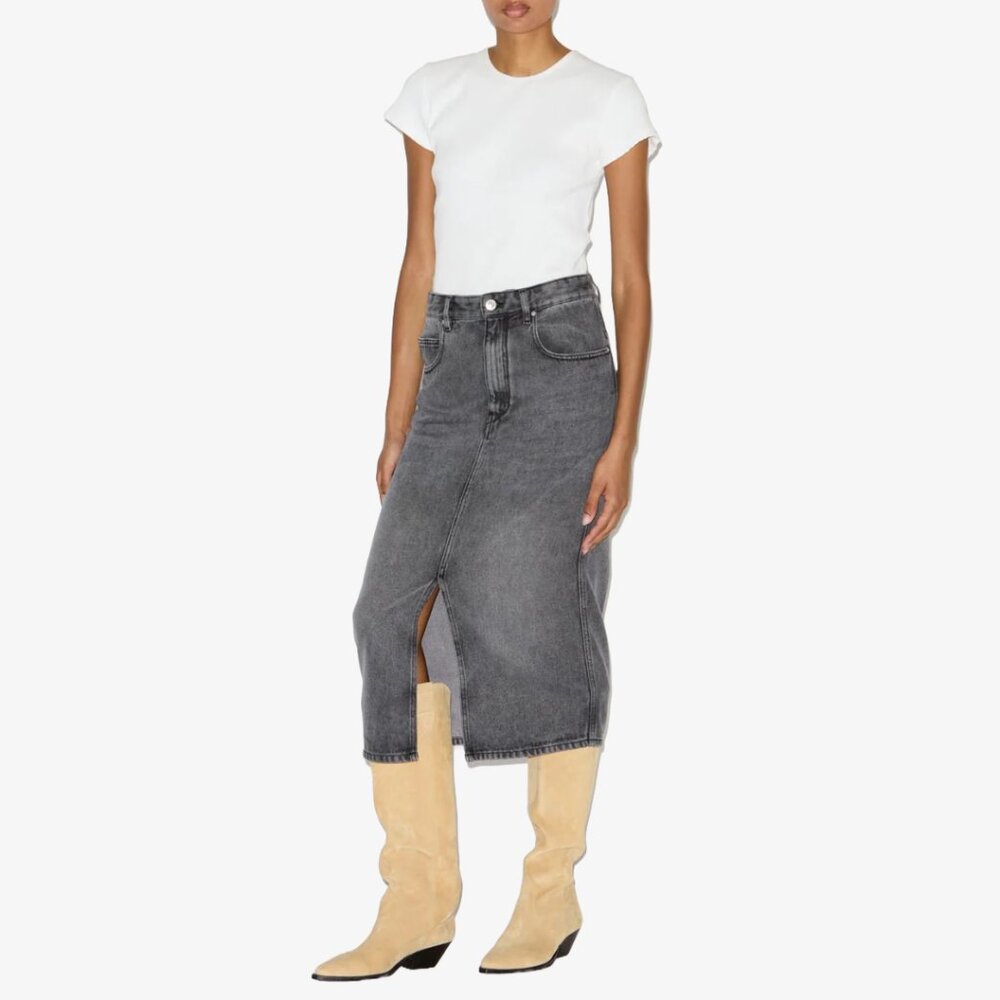 💙💖 Isabel Marant Etoile Tilauria Gray Denim Midi Skirt FR 38